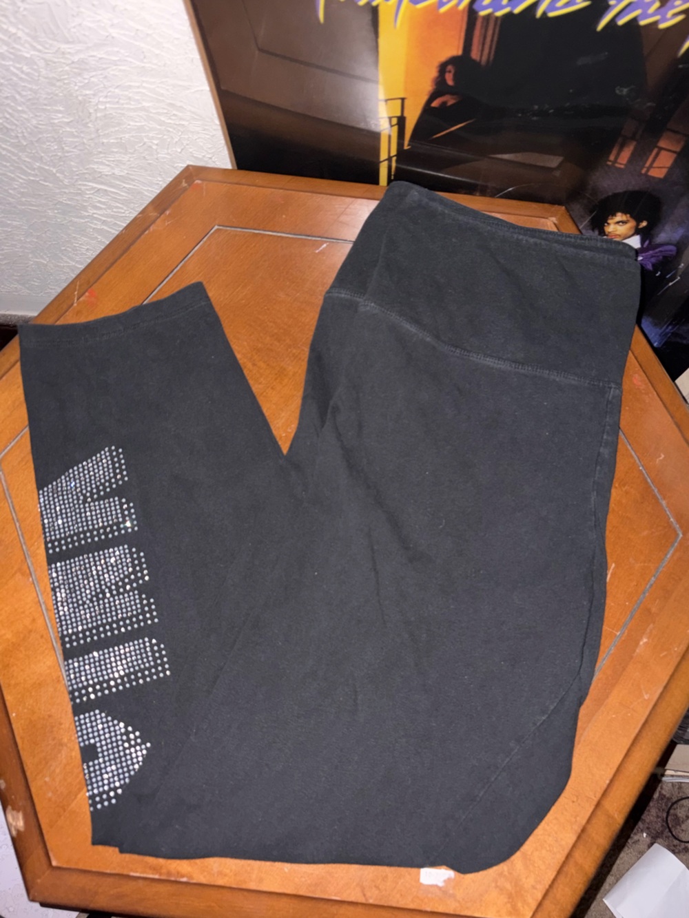 PINK Victoria's Secret Black Leggings with Rhinestone Logo